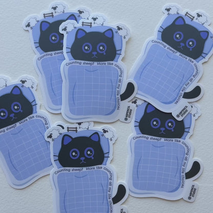 Tomo Cat - Insomnia Cat Sticker - Counting Sheep? More Like Counting All My Life Choices