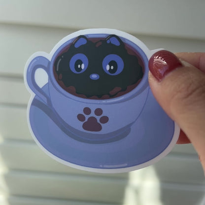 Tomo - Cute Black Cat in Coffee Cup Sticker