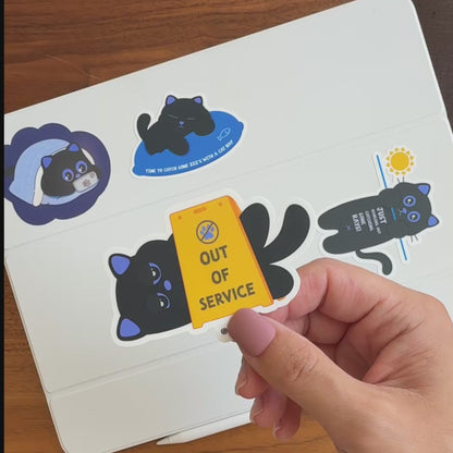 Tomo Cat - "Out of Service" Lazy Cat Sticker  - Black Cat Sticker